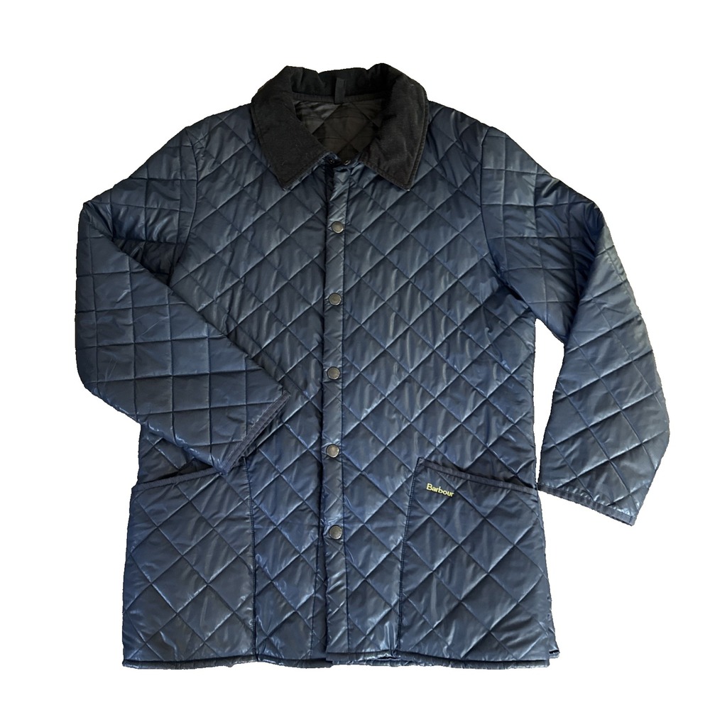 Barbour Liddesdale Jacket Mens Medium Dark Navy Blue Quilted Corduroy Collar